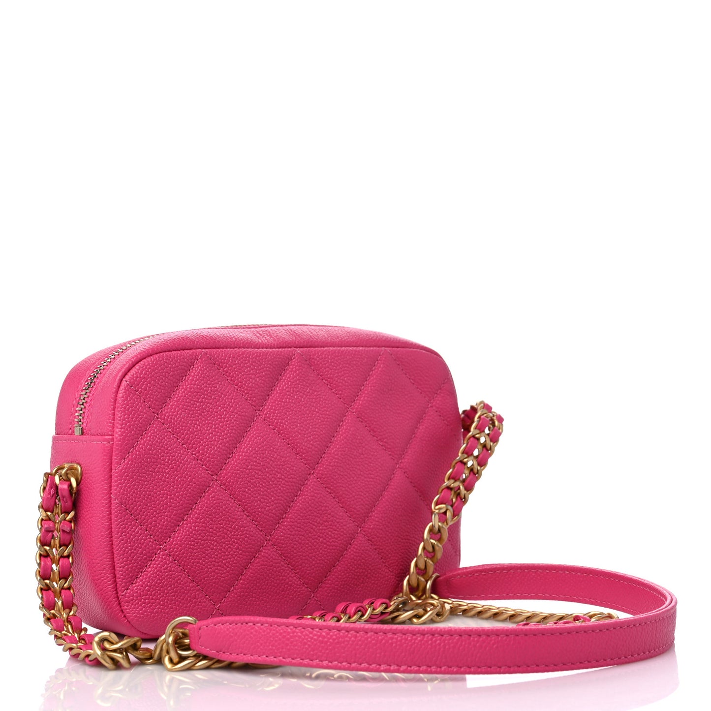 Shiny Caviar Quilted Chain Melody Camera Bag Fuchsia
