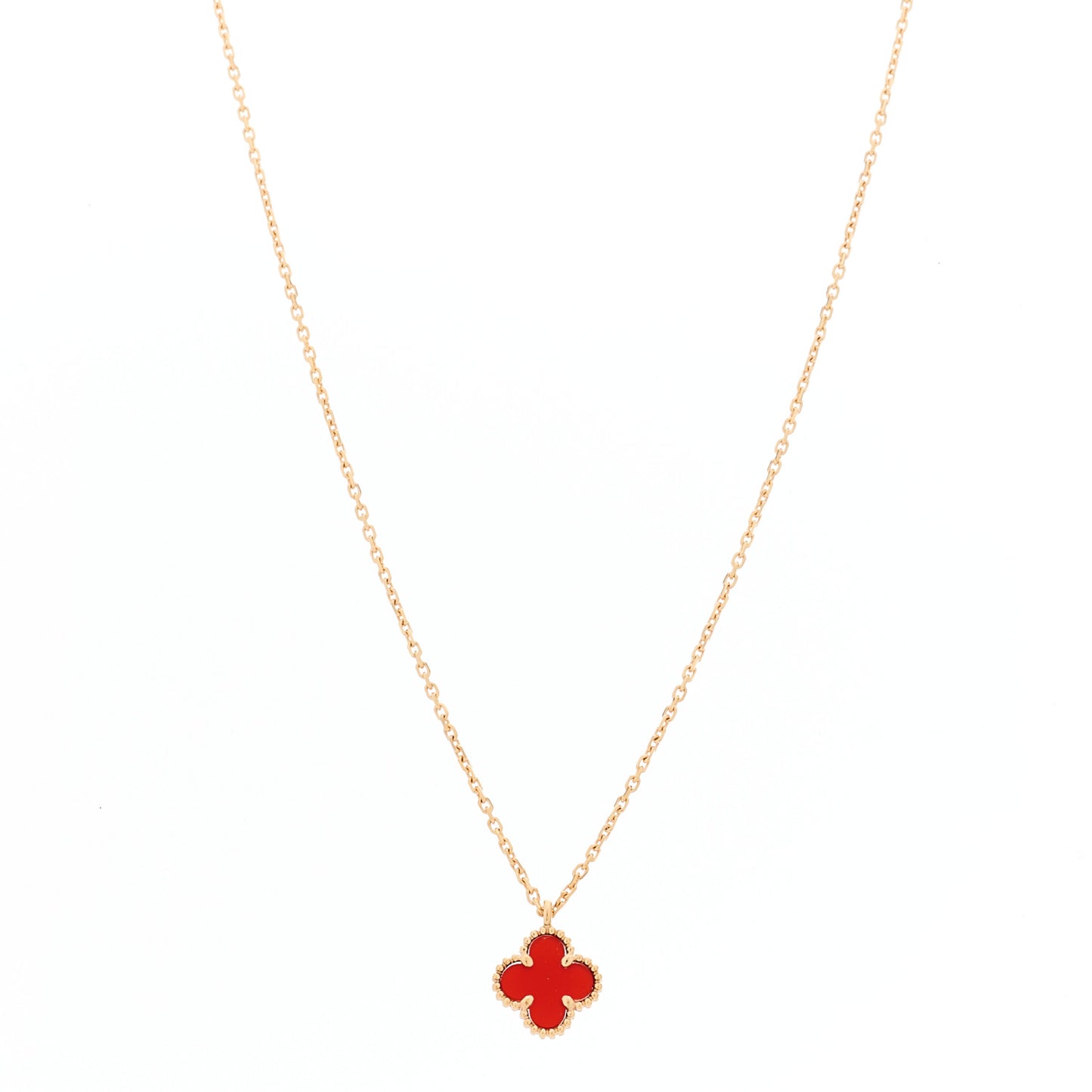 18K Rose Gold Carnelian Sweet Alhambra Pendant Necklace