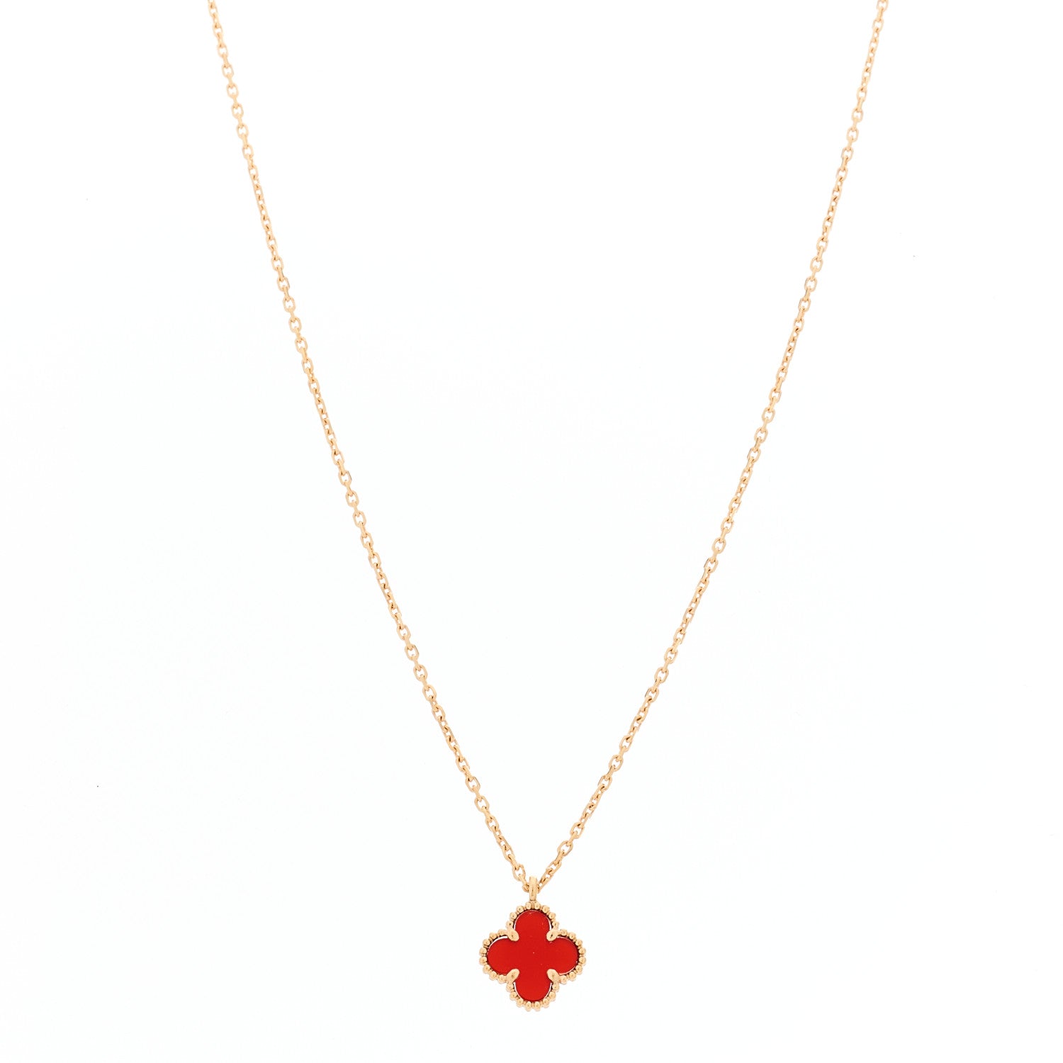 Van Cleef & Arpels 18K Rose Gold Carnelian Sweet Alhambra Pendant Necklace 1 of 5
