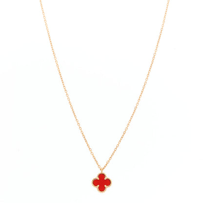 Van Cleef & Arpels 18K Rose Gold Carnelian Sweet Alhambra Pendant Necklace 1 of 5