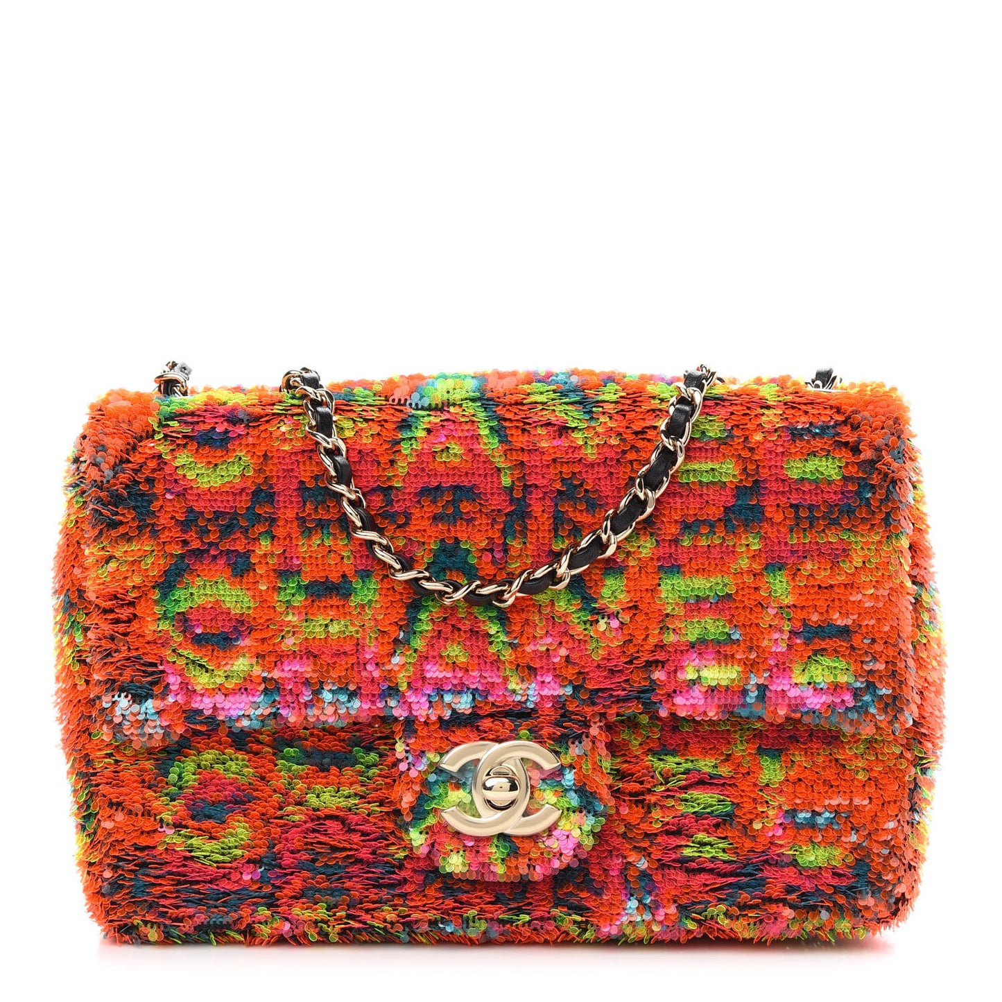 Sequin Logo Single Flap Orange Turquoise Pink