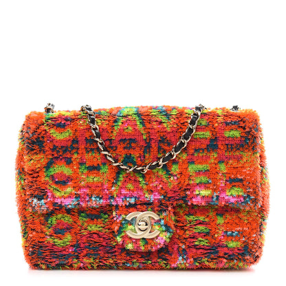 Chanel Sequin Logo Single Flap Orange Turquoise Pink 1 of 8