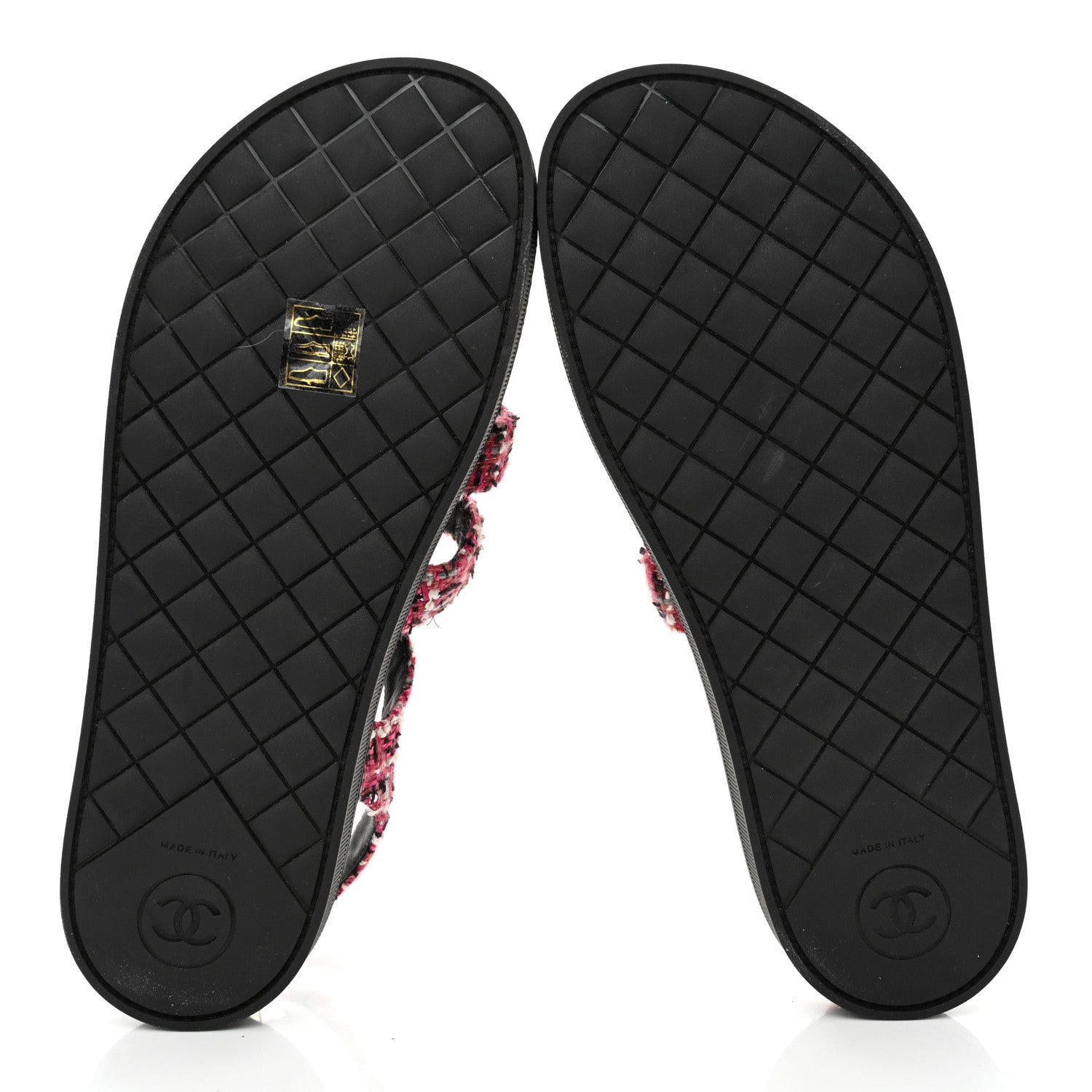 Chanel Tweed Pearl Flat Sandals 37.5 Red Black 5 of 10