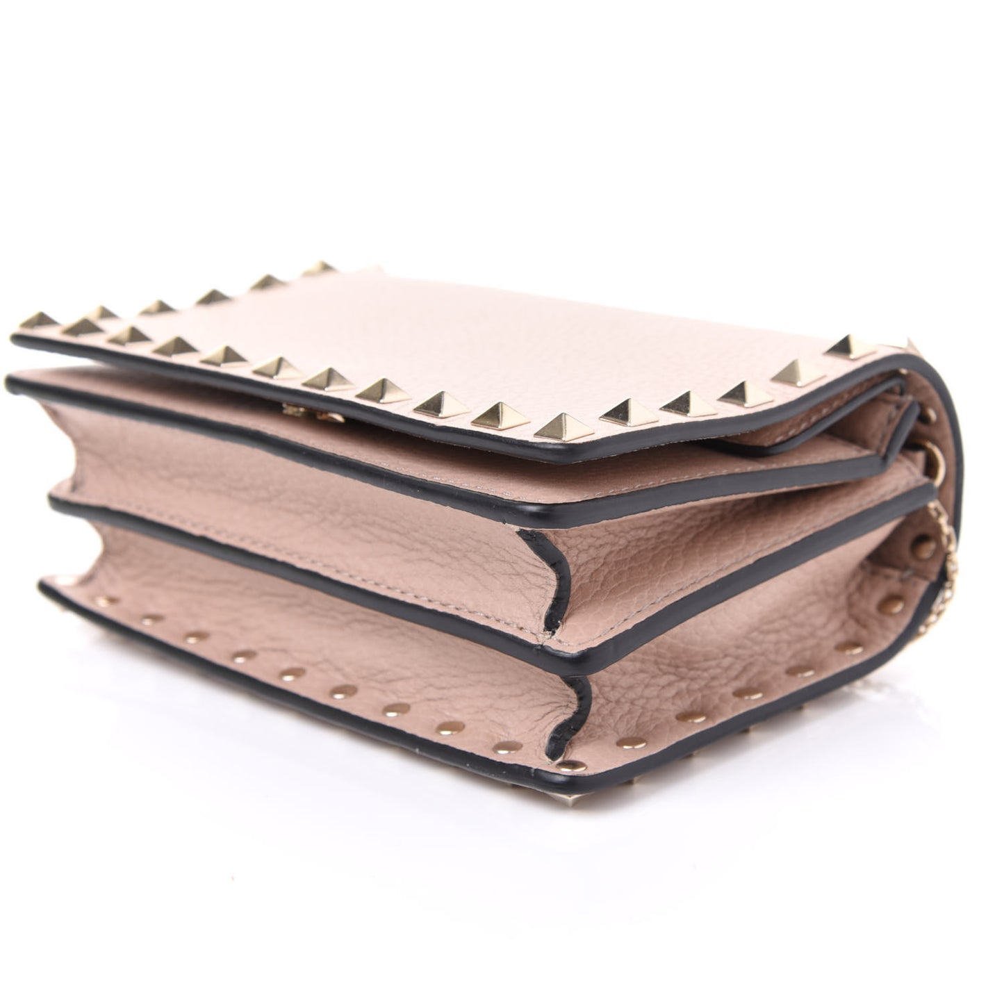 Pebbled Calfskin Rockstud Wallet on Chain Poudre
