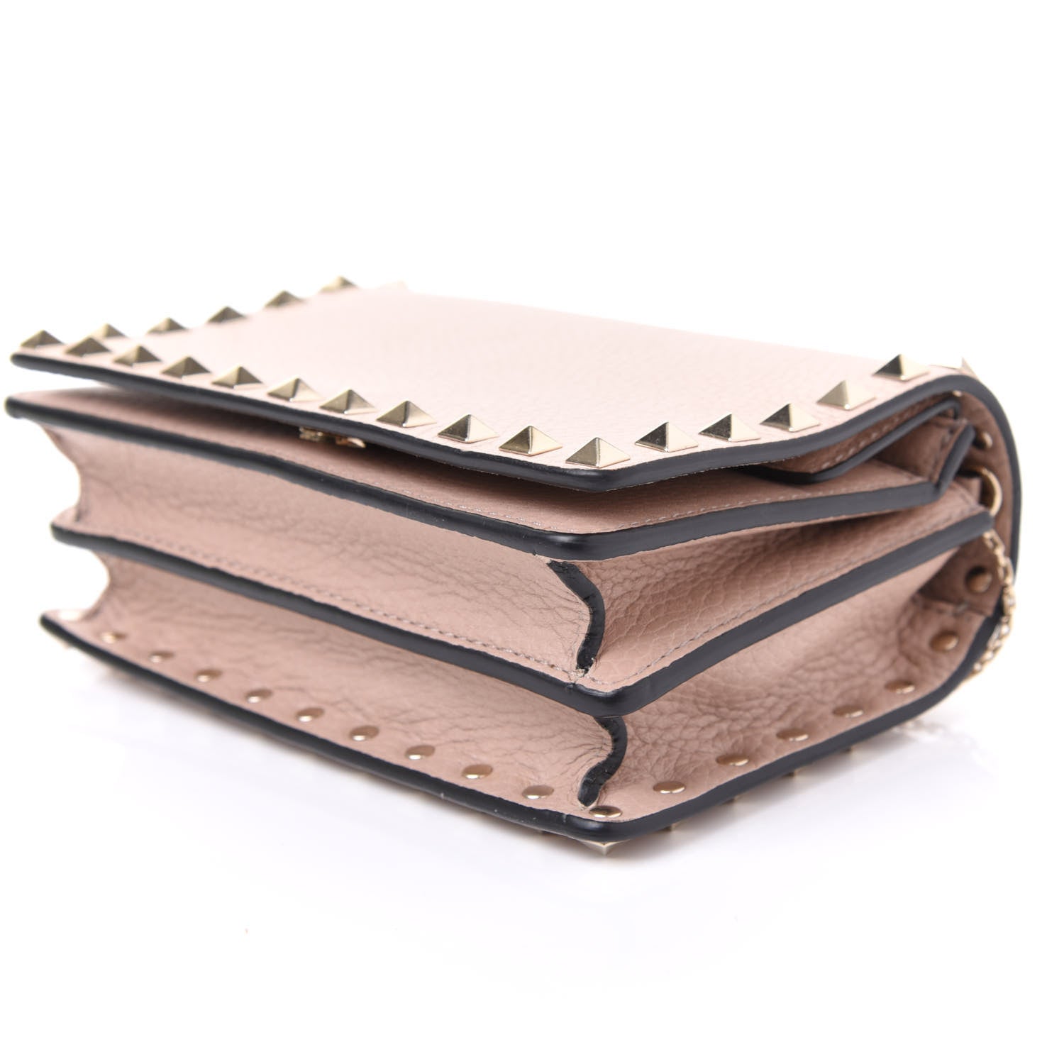 Valentino Garavani Pebbled Calfskin Rockstud Wallet on Chain Poudre 6 of 10