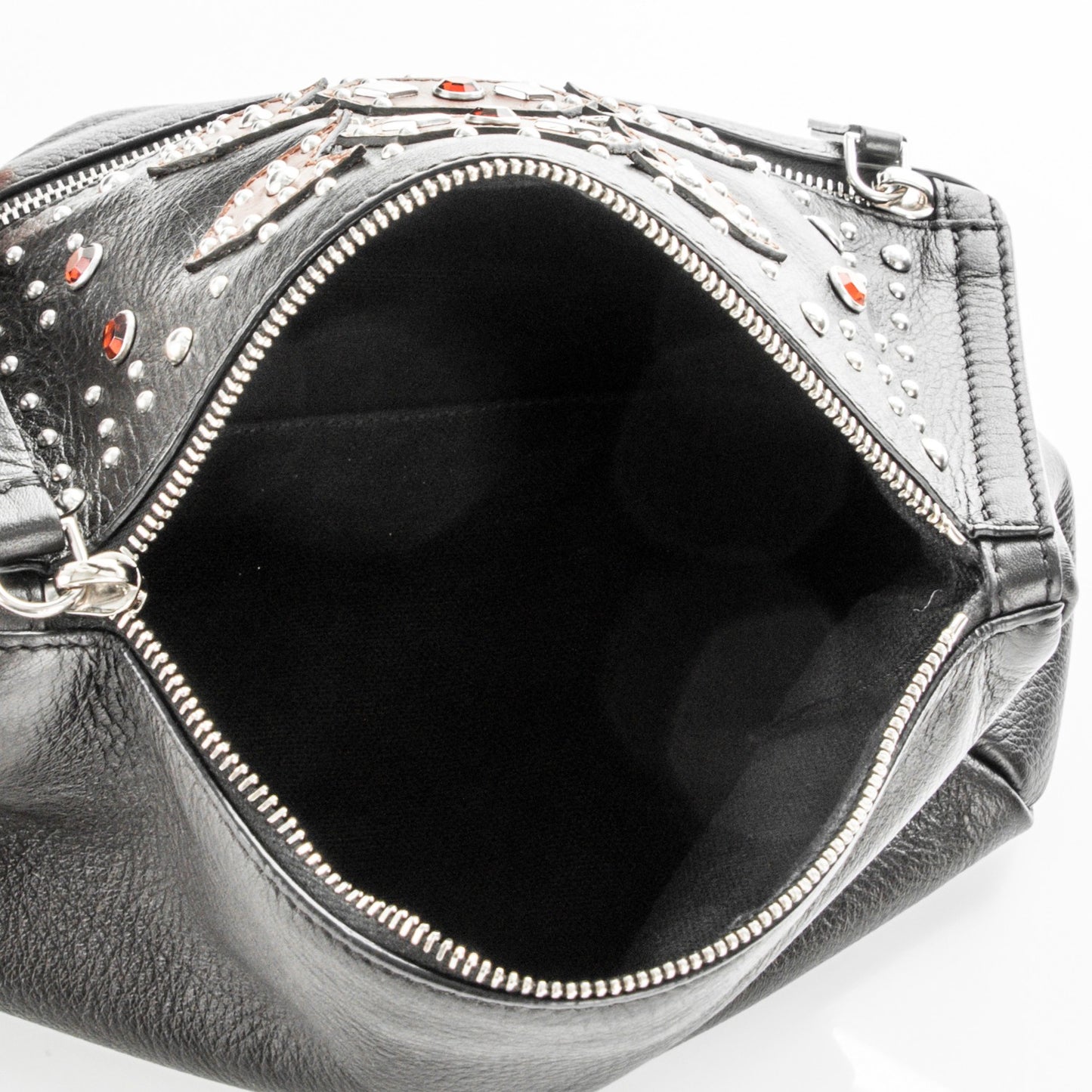 Calfskin Embellished Pandora Wristlet Black