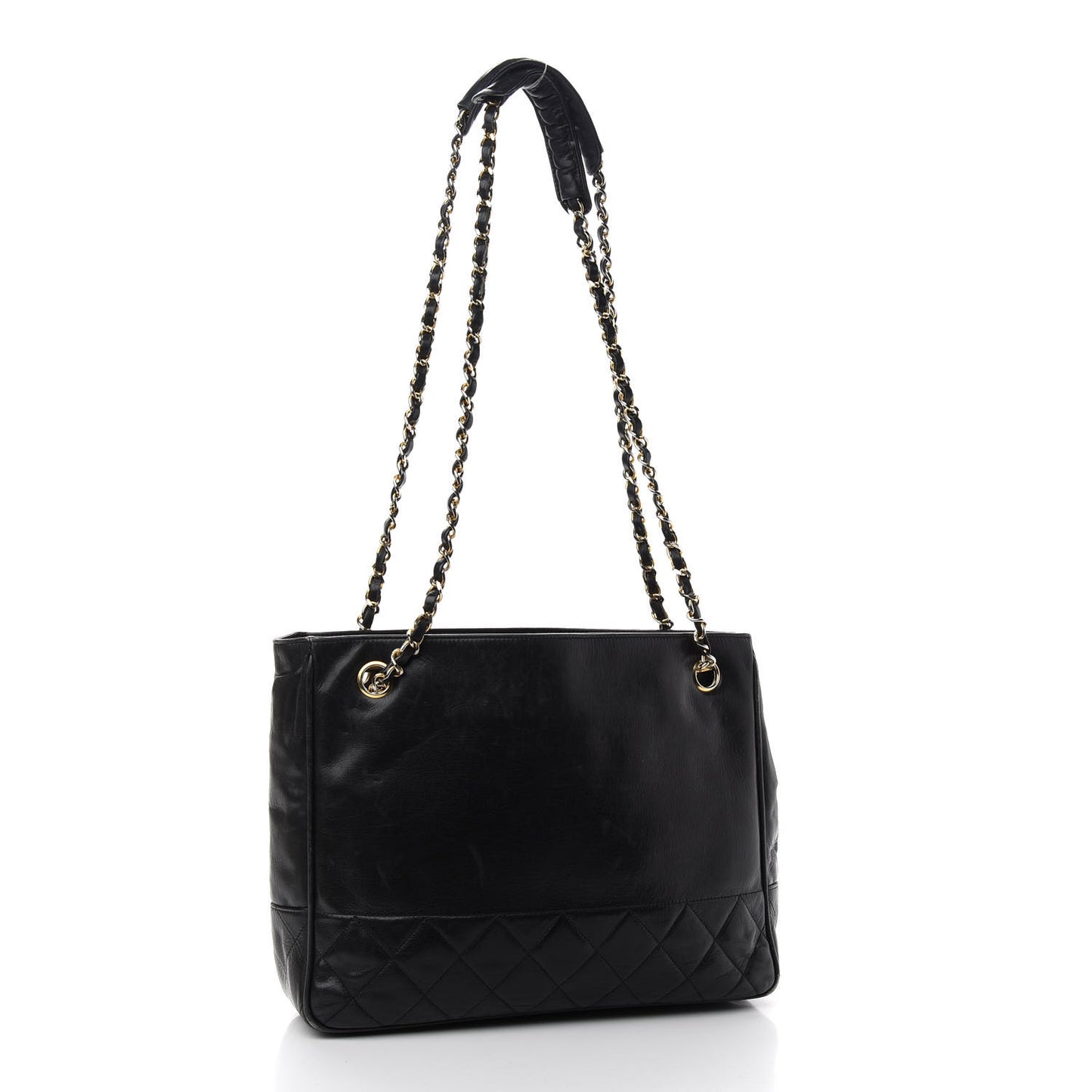 Lambskin Quilted Shopping Tote Black