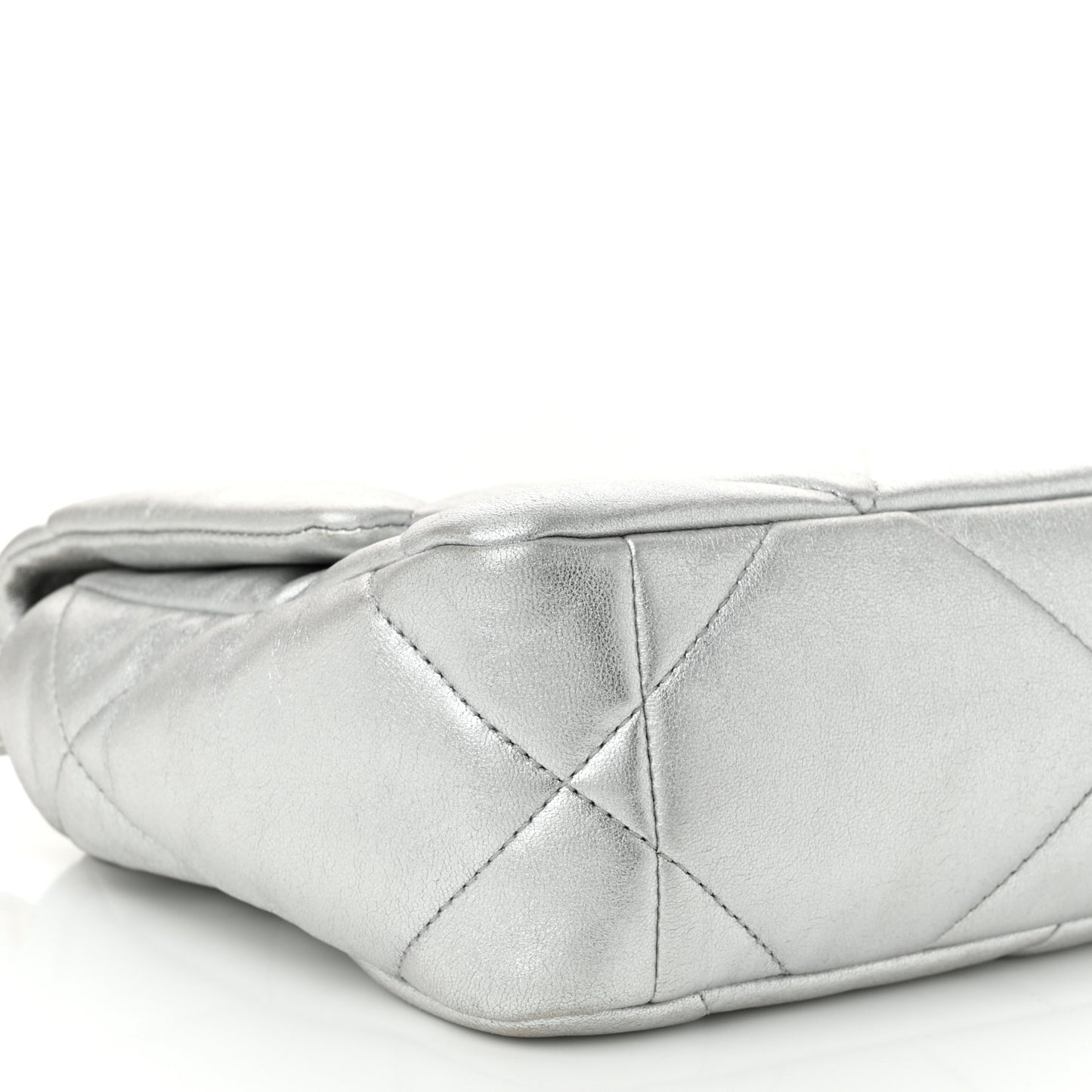 Metallic Lambskin Quilted Medium Chanel 19 Flap Silver