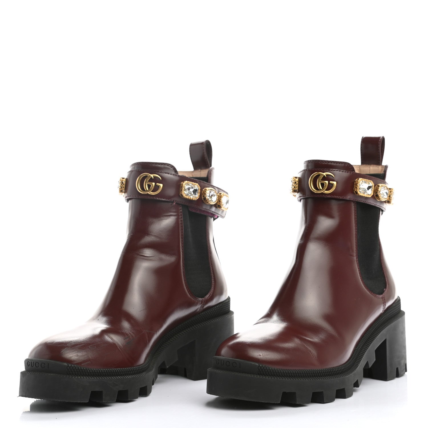 Gucci Calfskin Crystal GG Trip Chelsea Ankle Boots 37.5 Vintage Boredaux 3 of 13