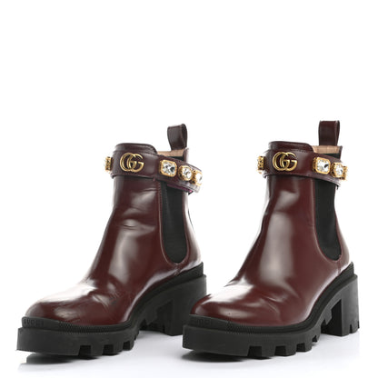 Gucci Calfskin Crystal GG Trip Chelsea Ankle Boots 37.5 Vintage Boredaux 3 of 13