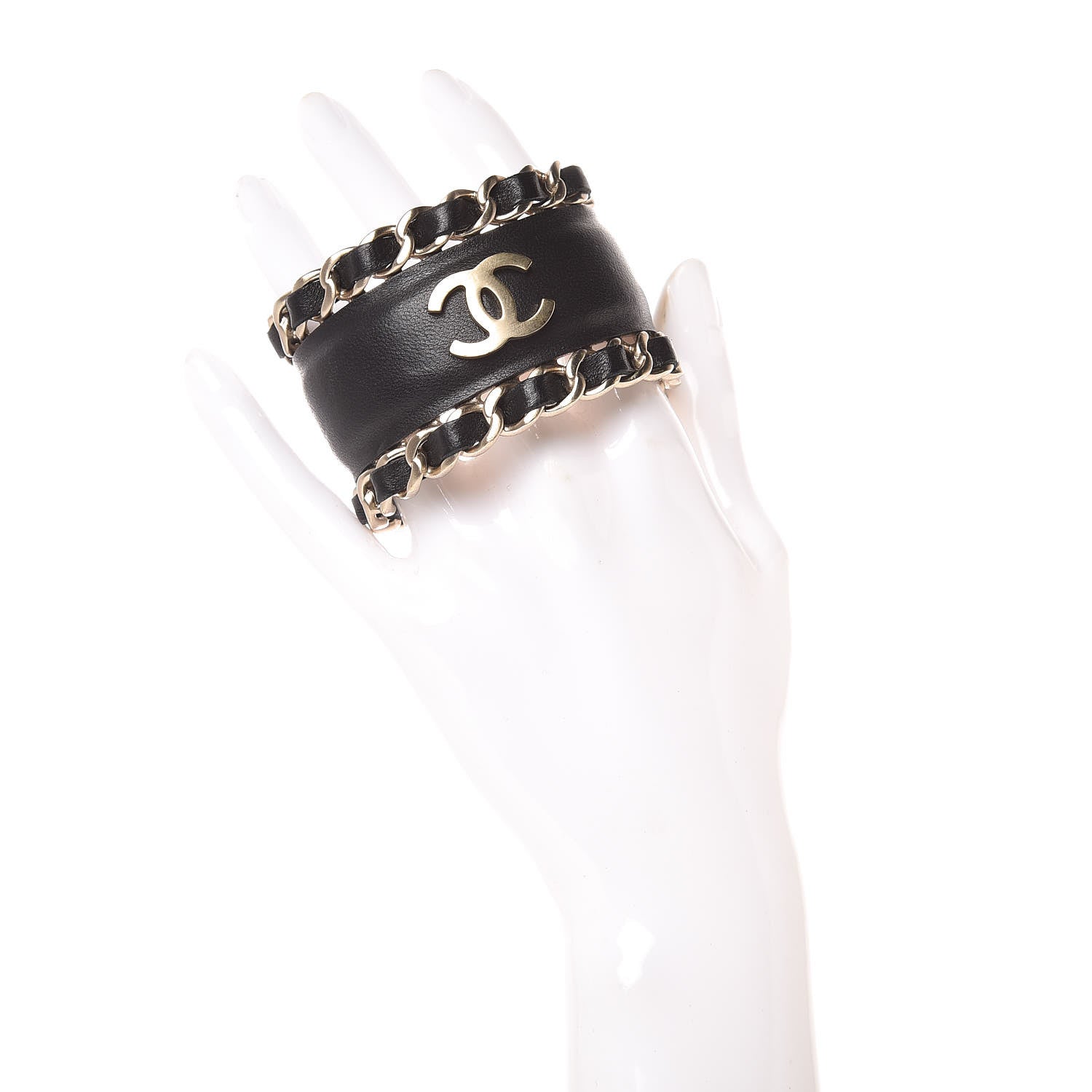 Chanel Lambskin Chain CC Cuff Black Gold 2 of 6