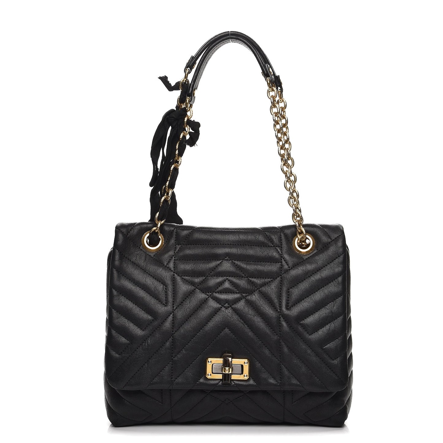Lambskin Quilted Medium Happy Shoulder Bag Black