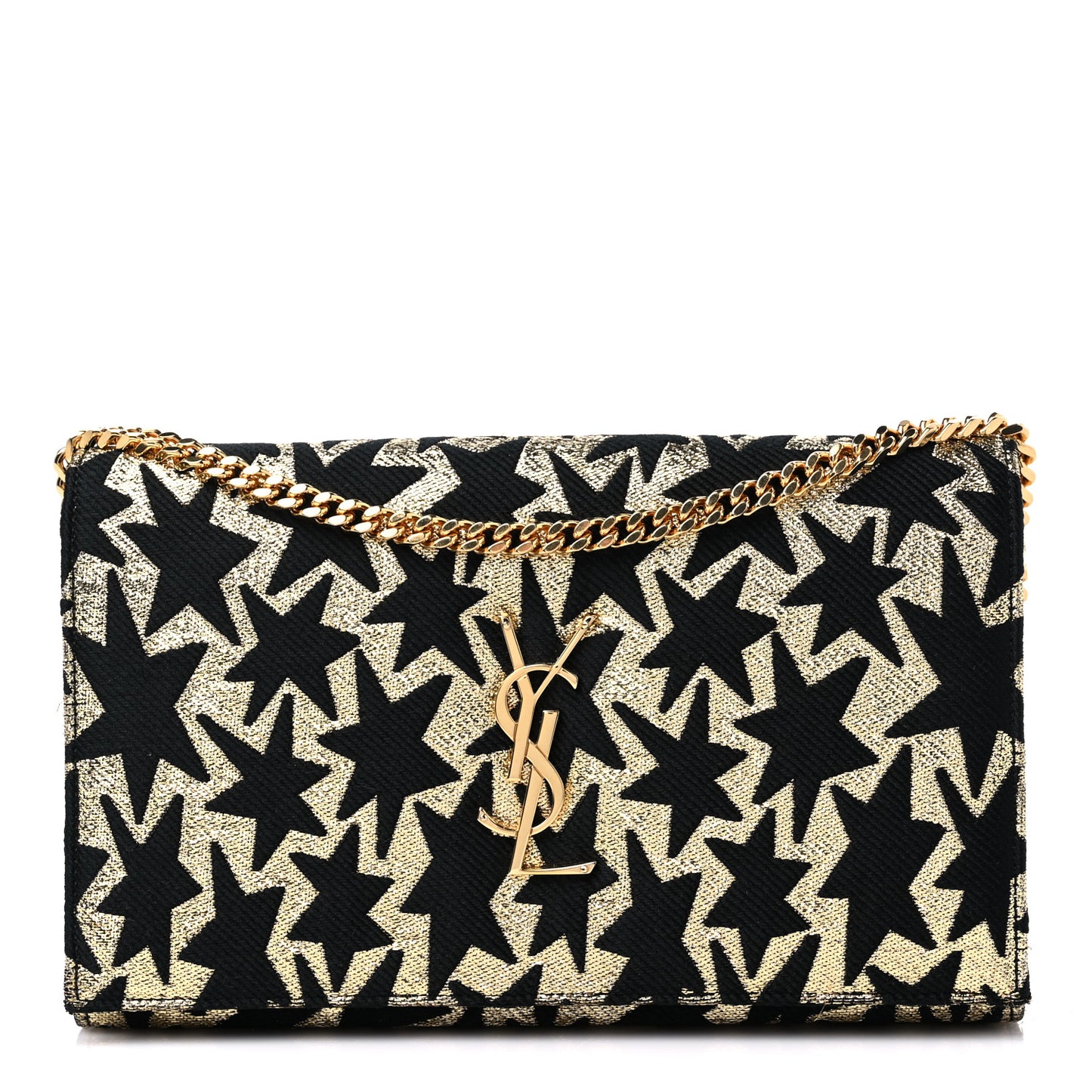 Canvas Star Print Monogram Chain Wallet Gold Black