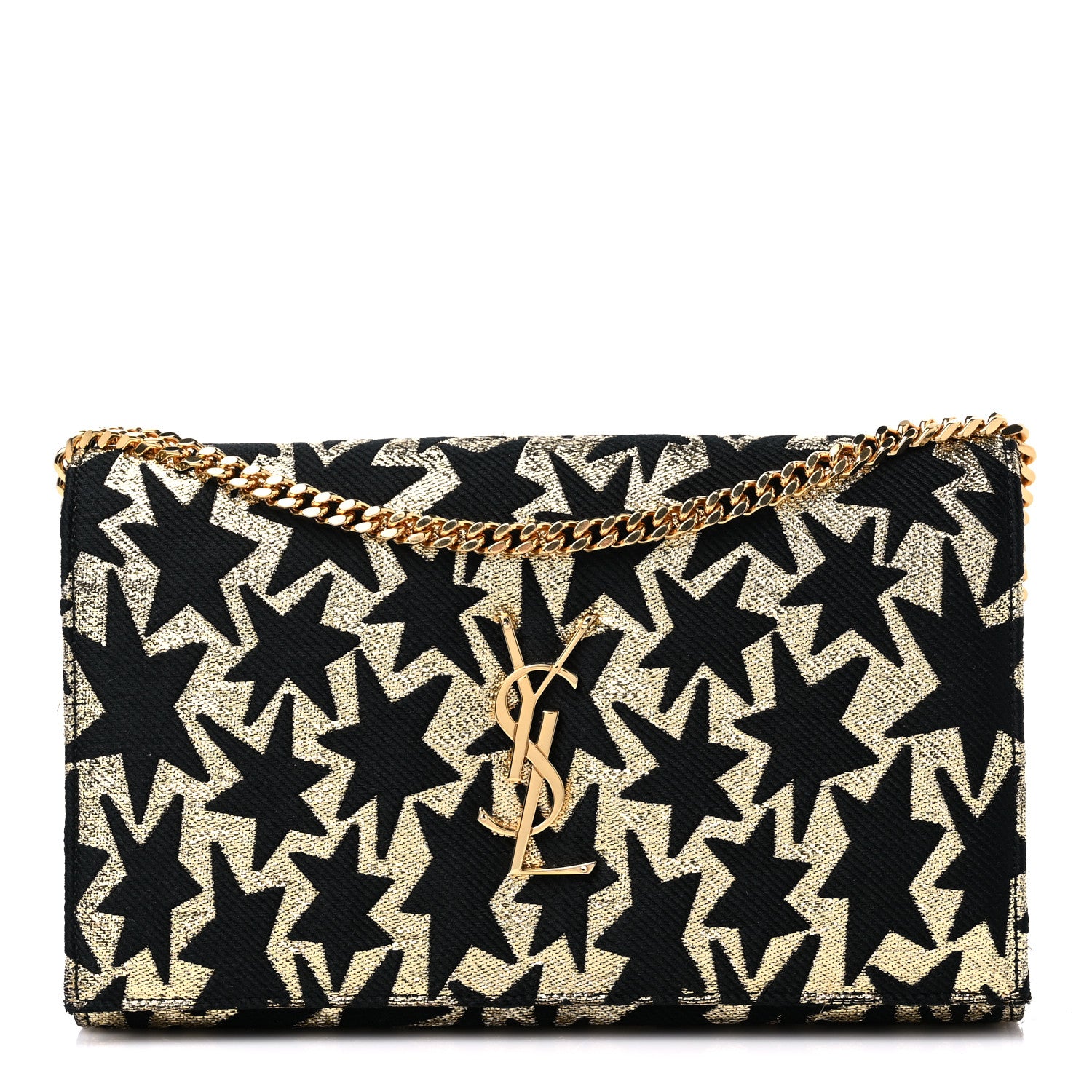 Saint Laurent Canvas Star Print Monogram Chain Wallet Gold Black 1 of 12