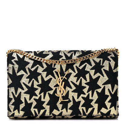 Saint Laurent Canvas Star Print Monogram Chain Wallet Gold Black 1 of 12