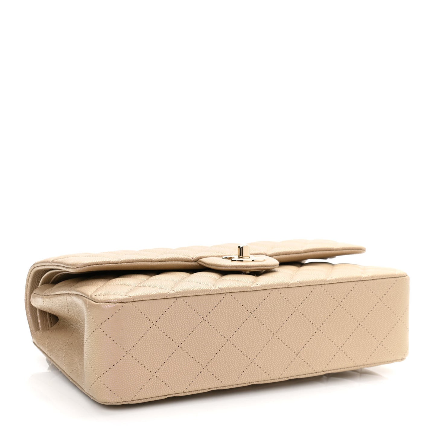 Iridescent Caviar Quilted Medium Double Flap Dark Beige