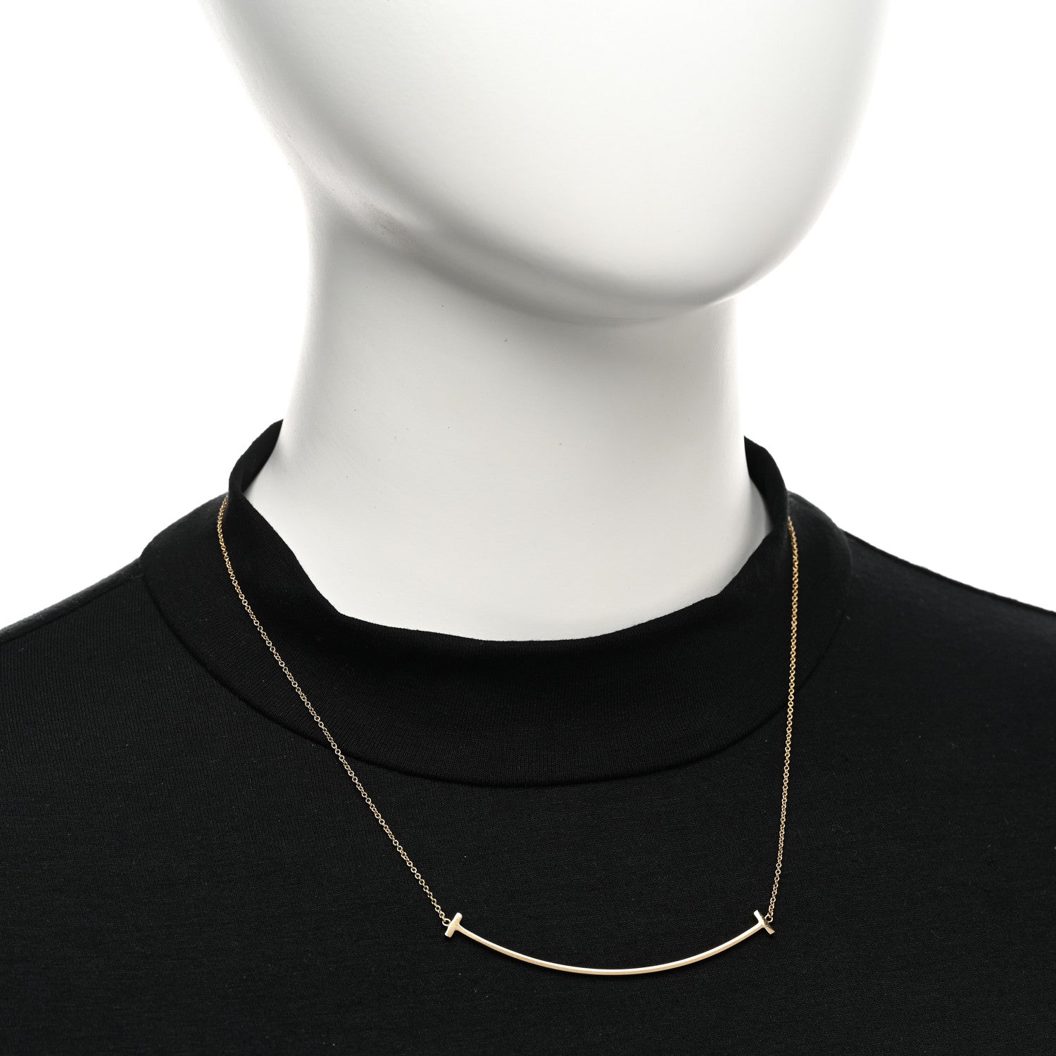 Tiffany 18K Yellow Gold Large T Smile Pendant Necklace 2 of 5