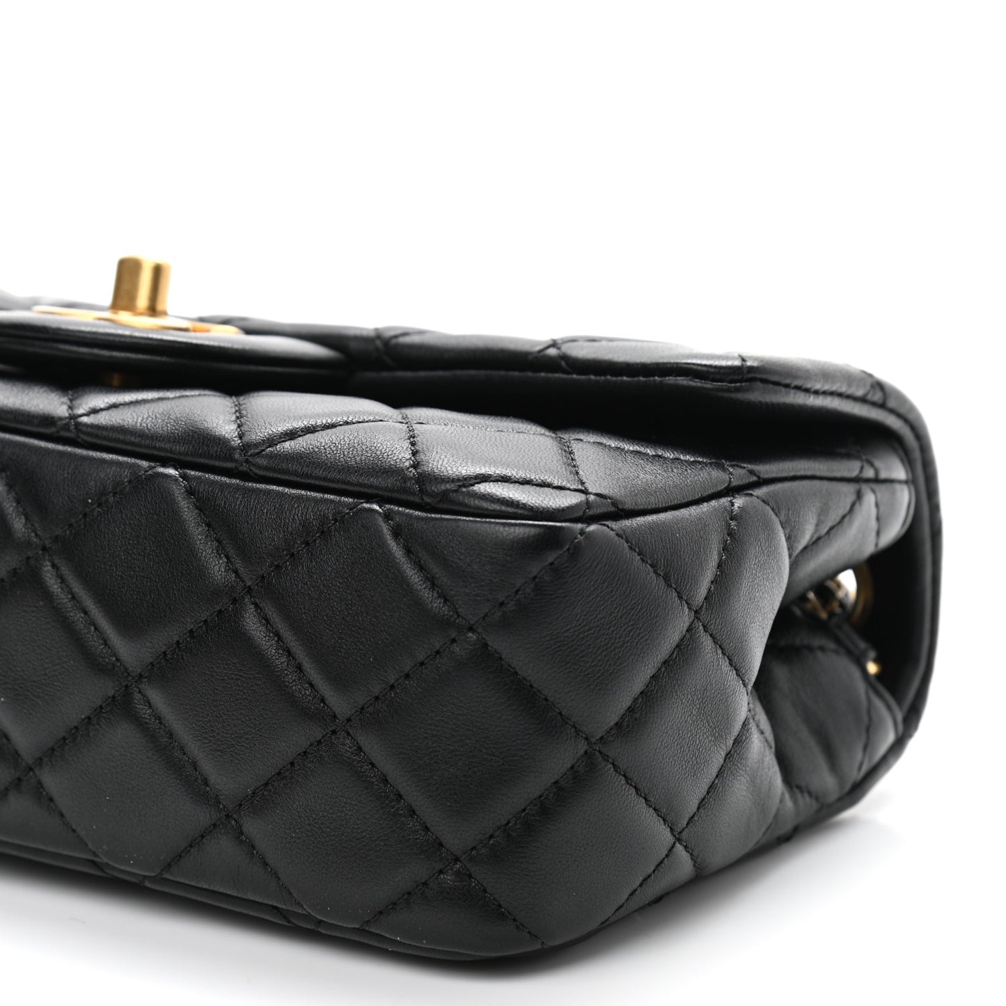 Lambskin Quilted Mini Rectangular Pearl Crush Flap Black