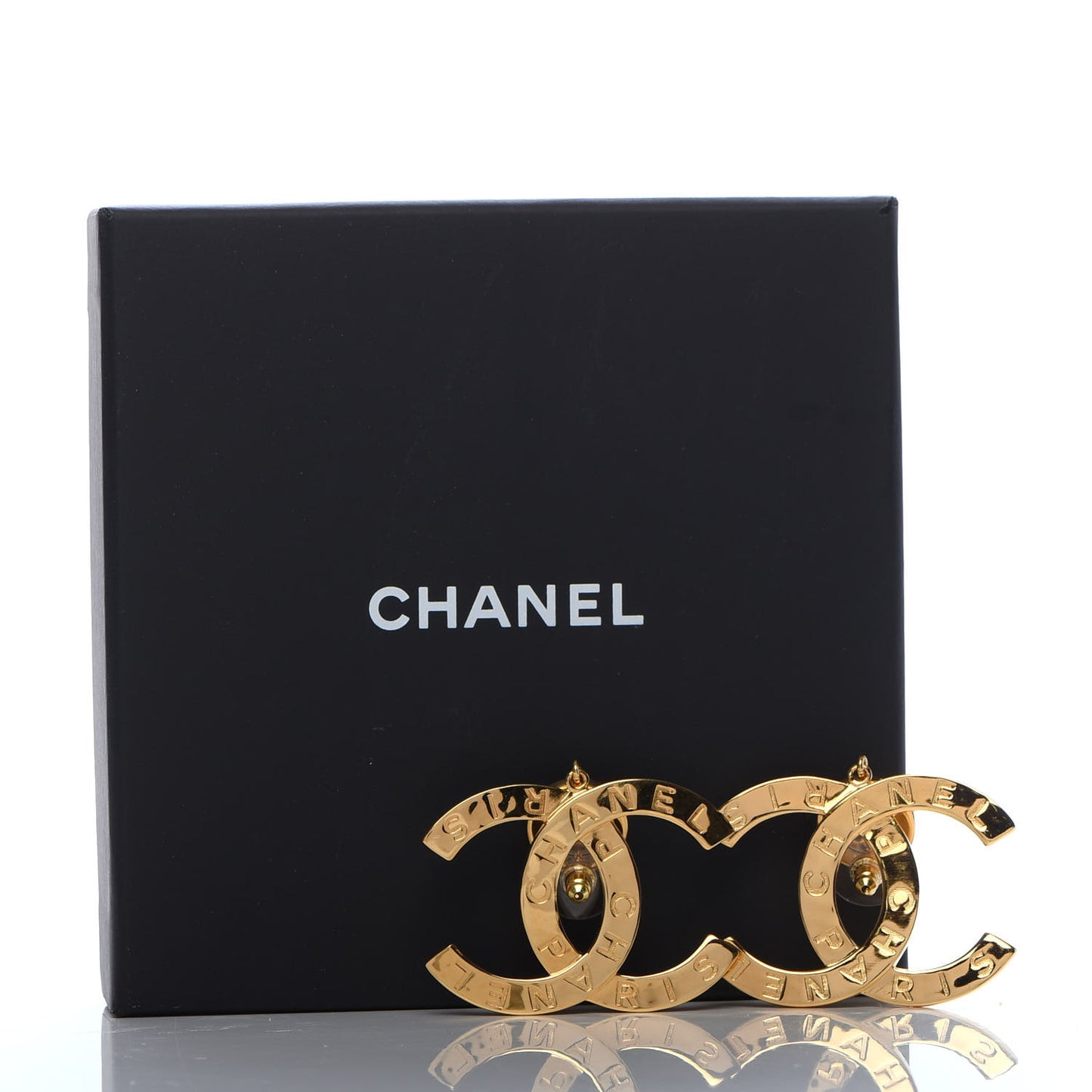 Metal Large Paris Button Earrings Gold