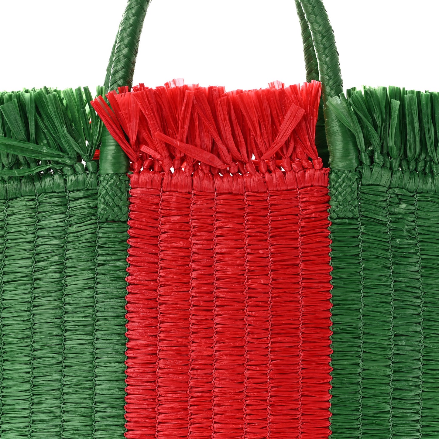 Raffia Linen Web Cestino Tote Bag Red Green
