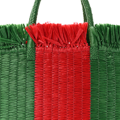 Gucci Raffia Linen Web Cestino Tote Bag Red Green 8 of 10