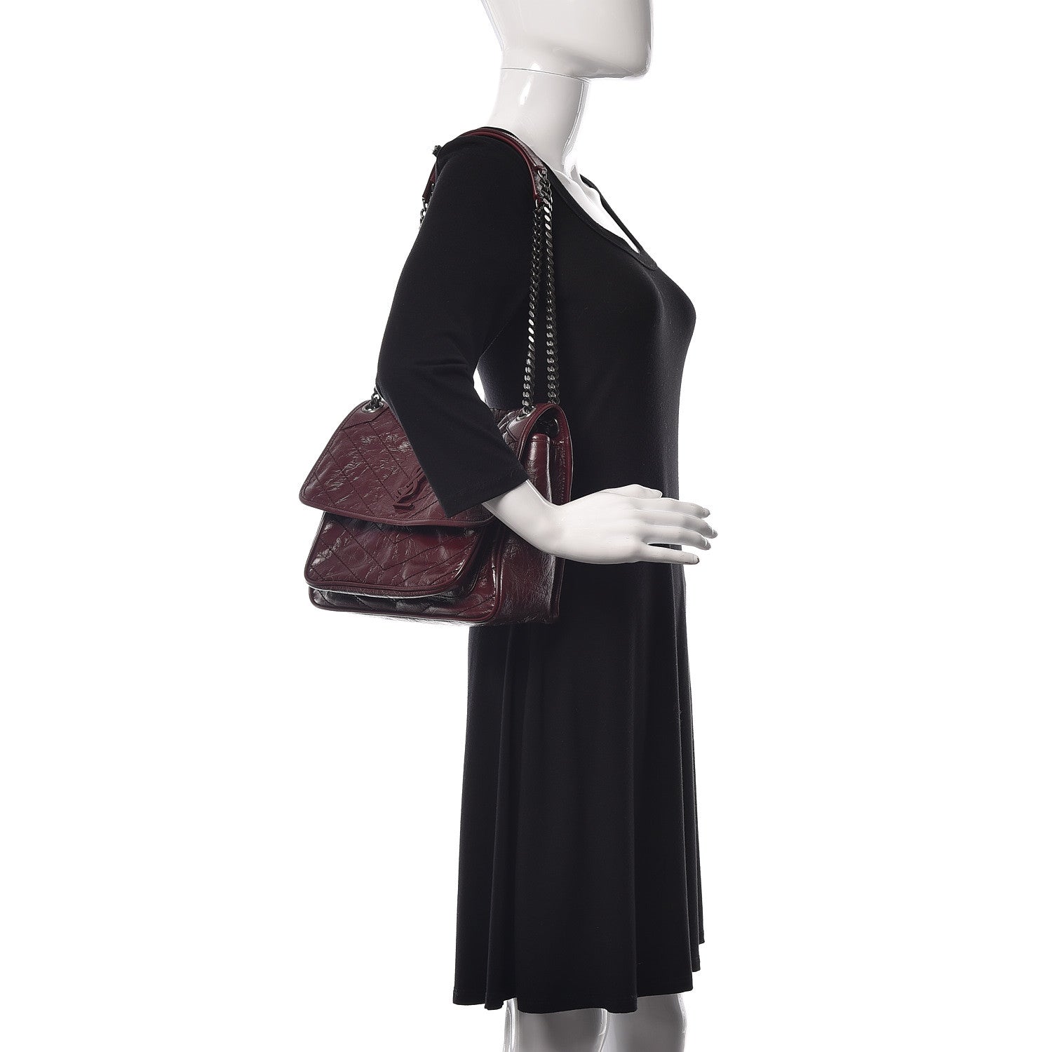 Saint Laurent Crinkled Calfskin Matelasse Monogram Medium Niki Chain Satchel Burgundy 2 of 8