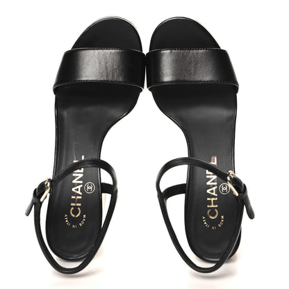 Chanel Lambskin Logo Platform Sandals 36.5 Black 2 of 10