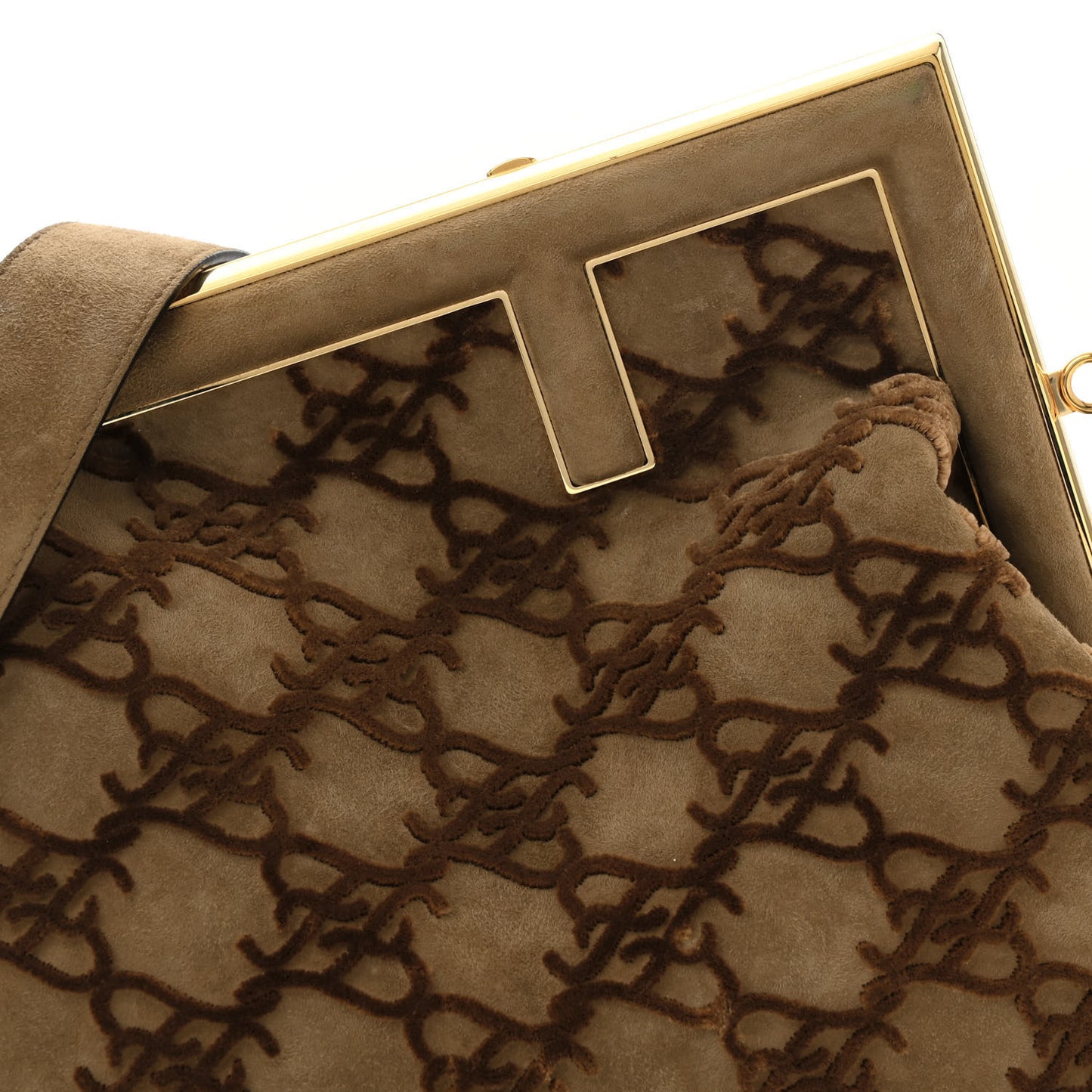 Camoscio Karligraphy Embroidered Medium Fendi First Camel