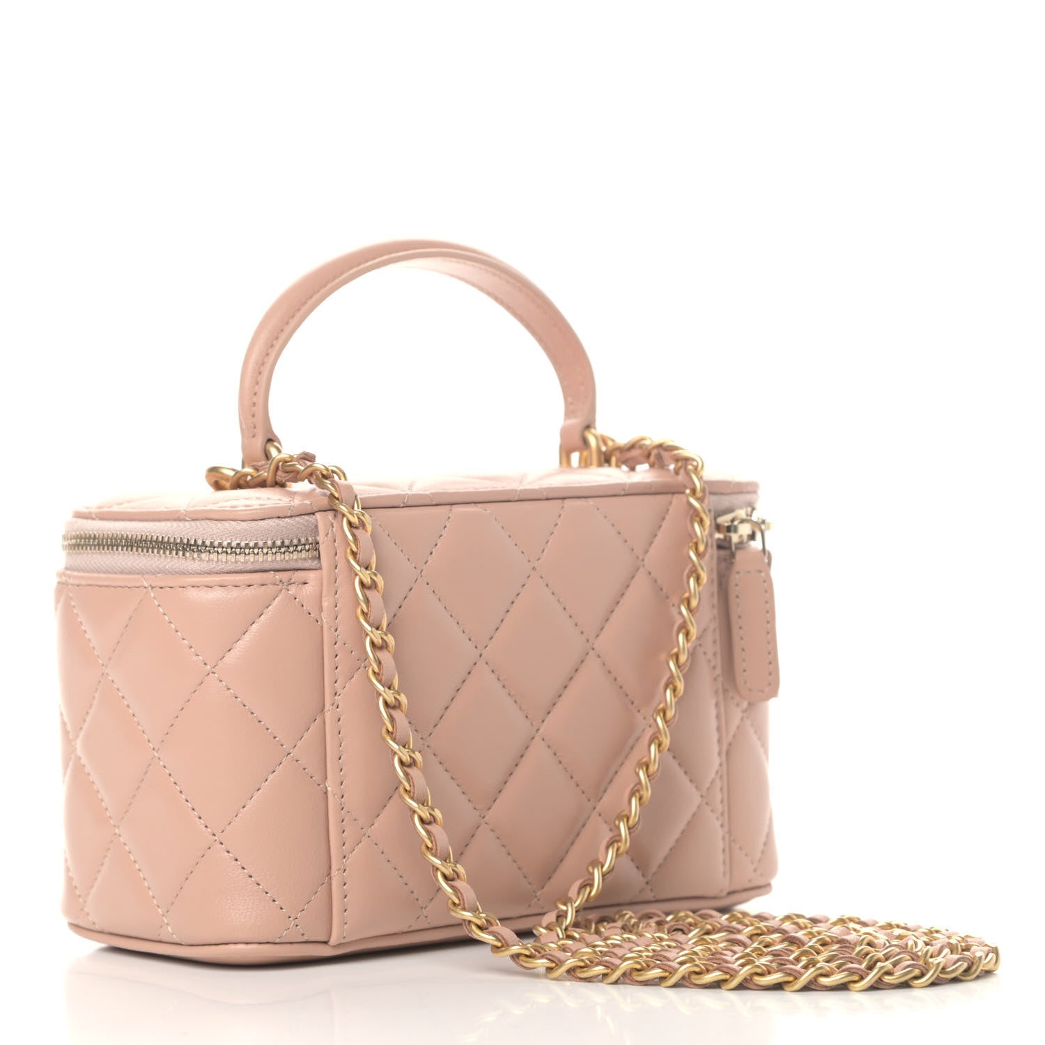 Chanel Lambskin Quilted Small Top Handle Vanity Case With Chain Beige 2 of 4