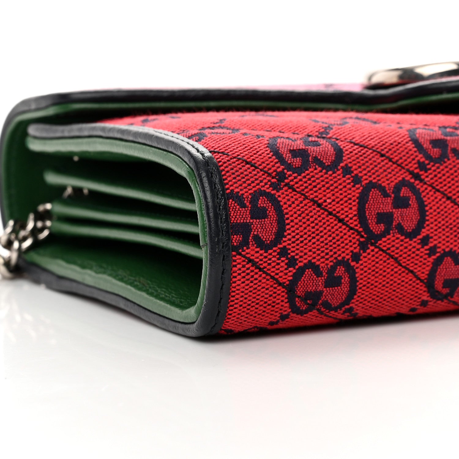 Gucci Monogram Multicolor Matelasse Diagonal GG Marmont Chain Wallet Red Blue Pink Green 9 of 19