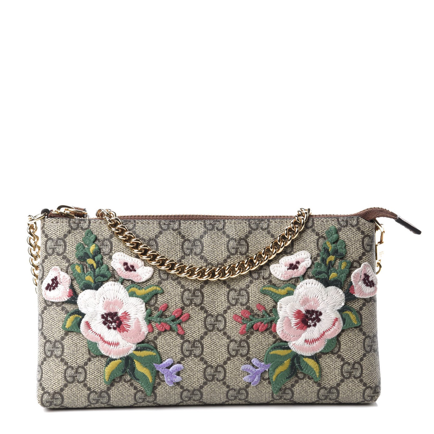 GG Supreme Monogram Embroidered Flower Chain Wrist Wallet
