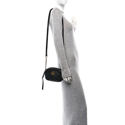 Gucci Calfskin Matelasse Mini GG Marmont Chain Shoulder Bag Black 2 of 12