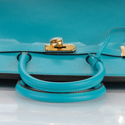 Hermes Taurillon Clemence Birkin 35 Turquoise 16 of 23