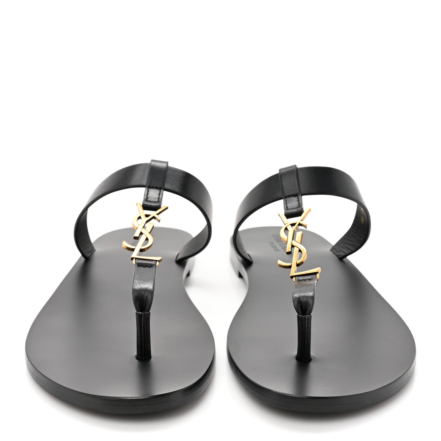 Saint Laurent Patent Calfskin Mens Cassandra Monogram Sandals 43 Black 2 of 9