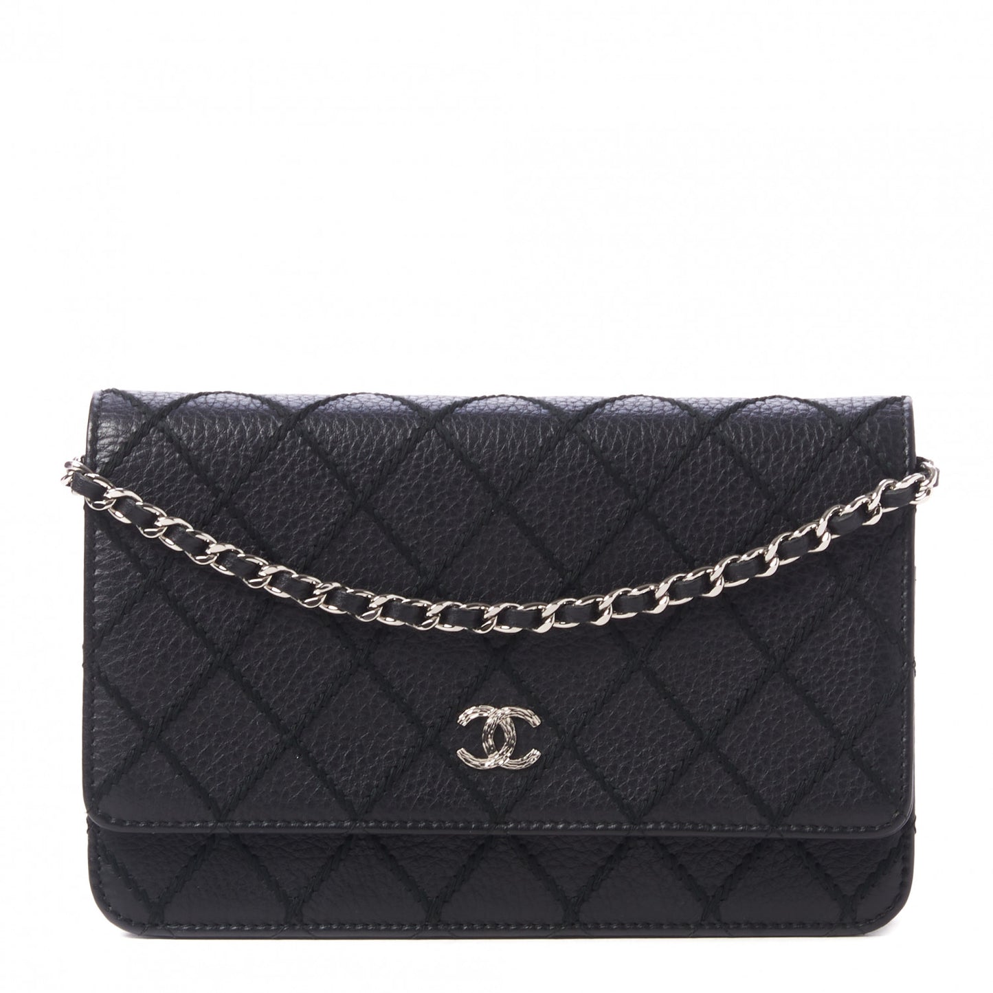 Calfskin Whipstitch Wallet On Chain WOC Black