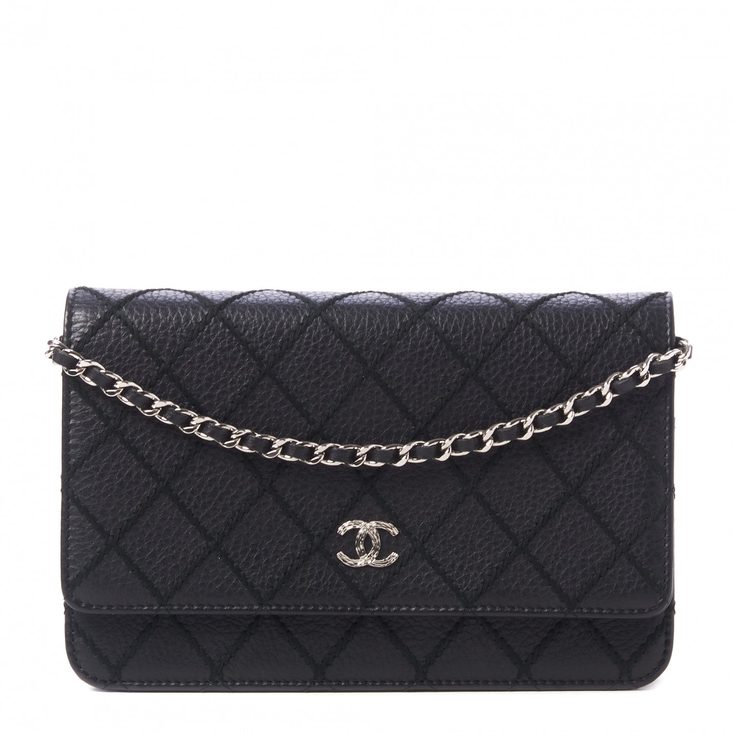 Chanel Calfskin Whipstitch Wallet On Chain WOC Black 1 of 9