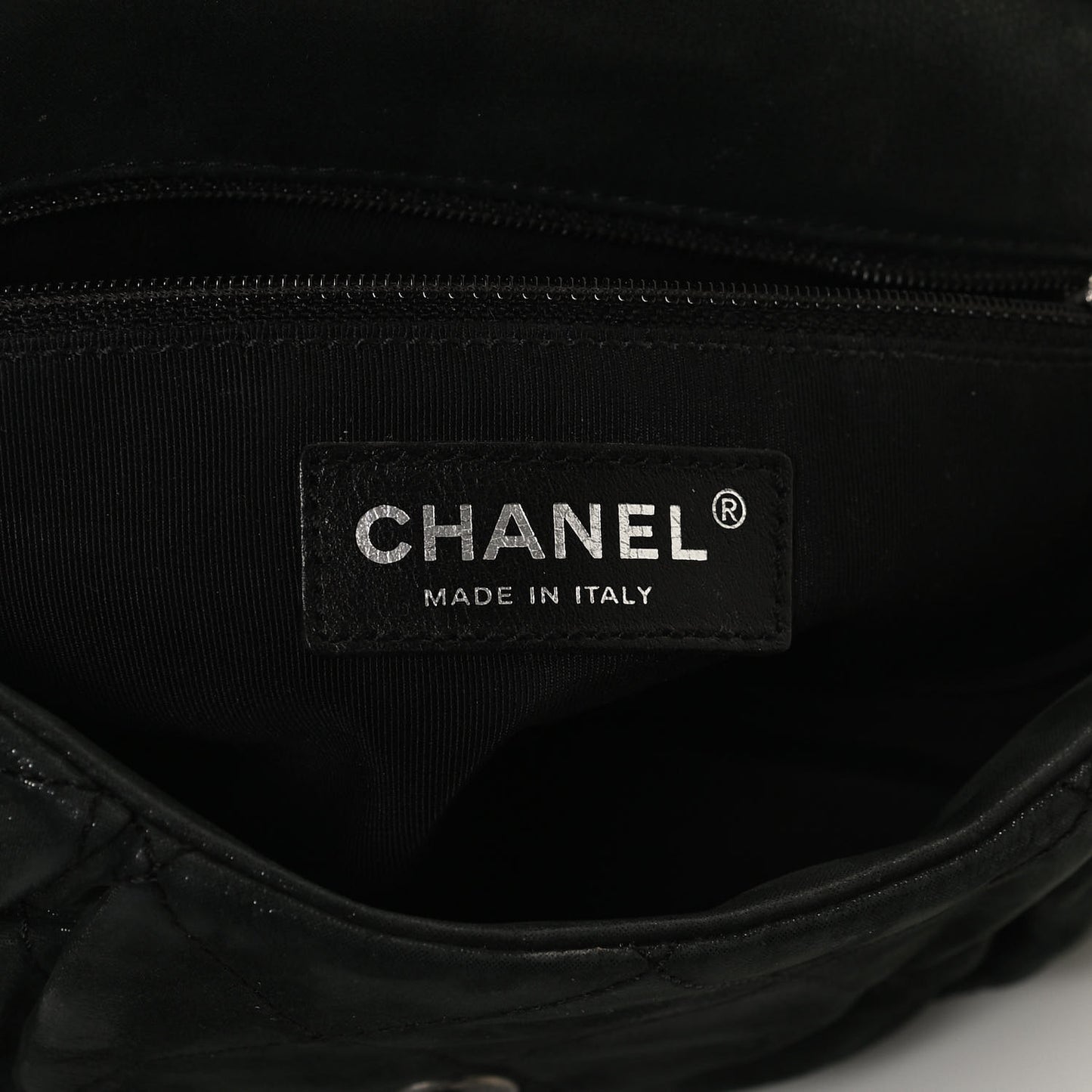 Iridescent Calfskin Quilted East West Flap Black