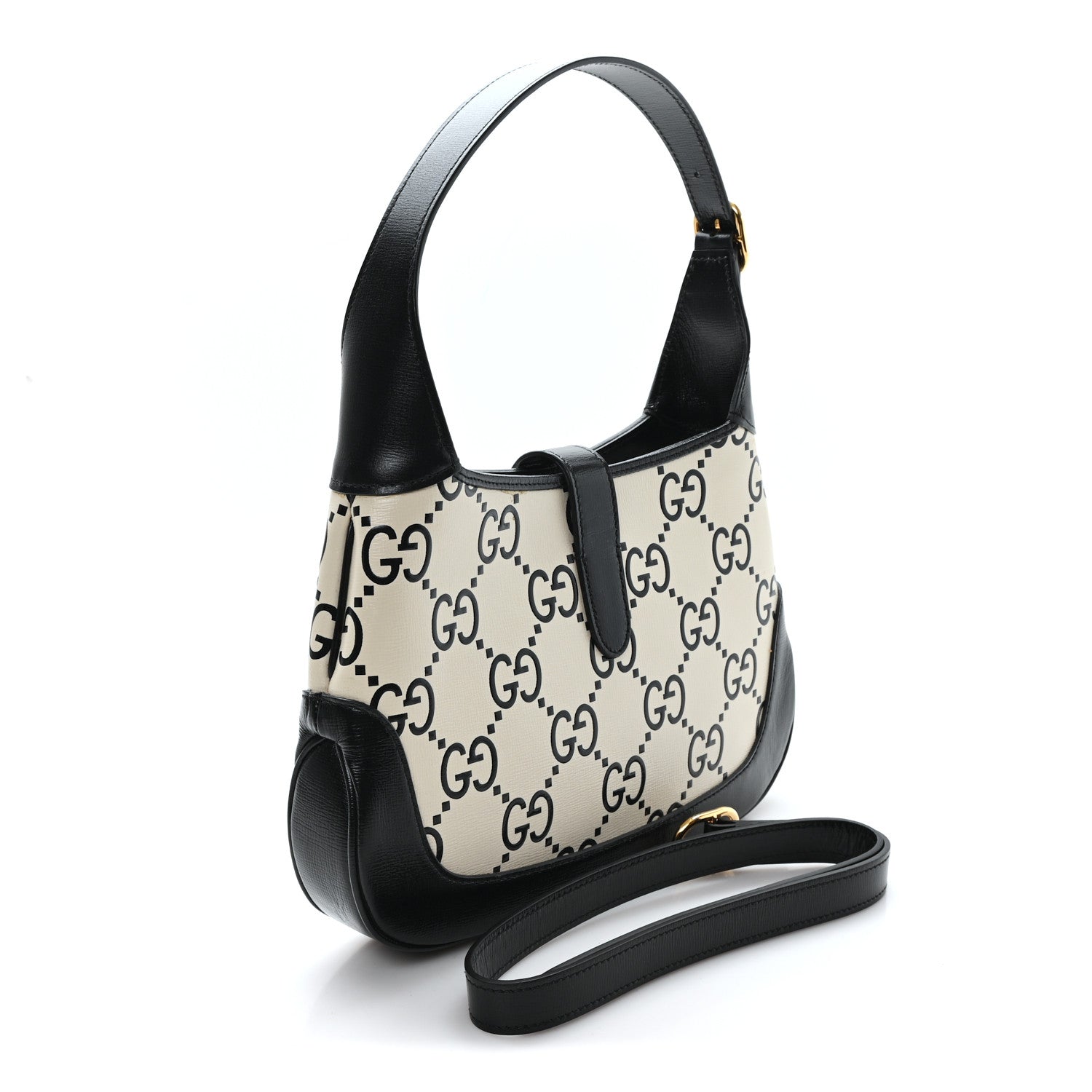 Gucci Azalea Calfskin GG Monogram Bi-Color Debossed Small Jackie 1961 Hobo Mystic White Black 3 of 10