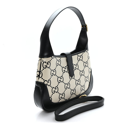 Gucci Azalea Calfskin GG Monogram Bi-Color Debossed Small Jackie 1961 Hobo Mystic White Black 3 of 10