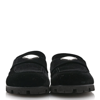 Prada Velluto Triangle 20mm Flat Mules 37.5 Black 3 of 8