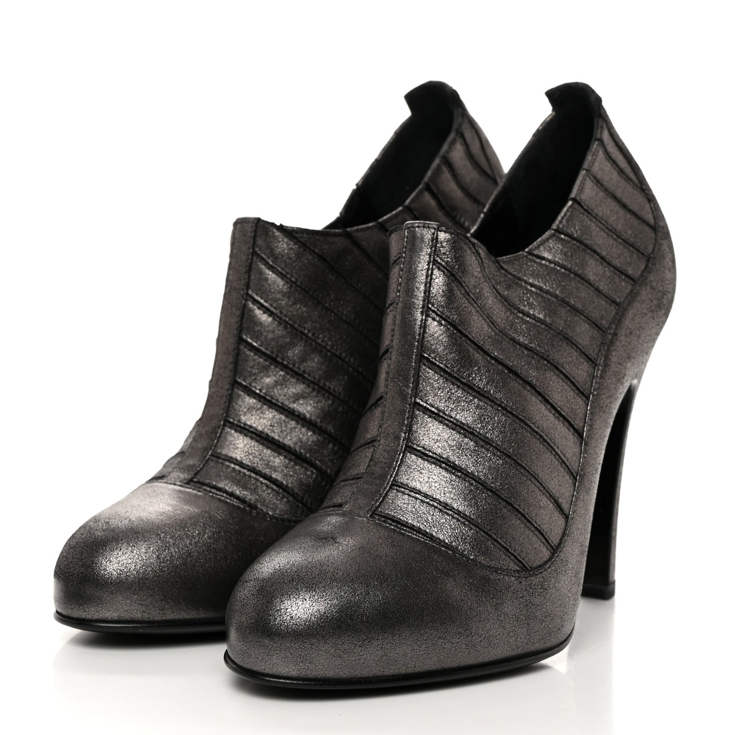 Metallic Ribbed Short Boot Pumps 37.5 Dark Grey