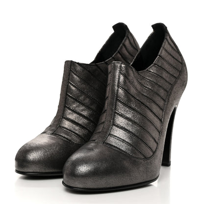 Chanel Metallic Ribbed Short Boot Pumps 37.5 Dark Grey 3 of 8