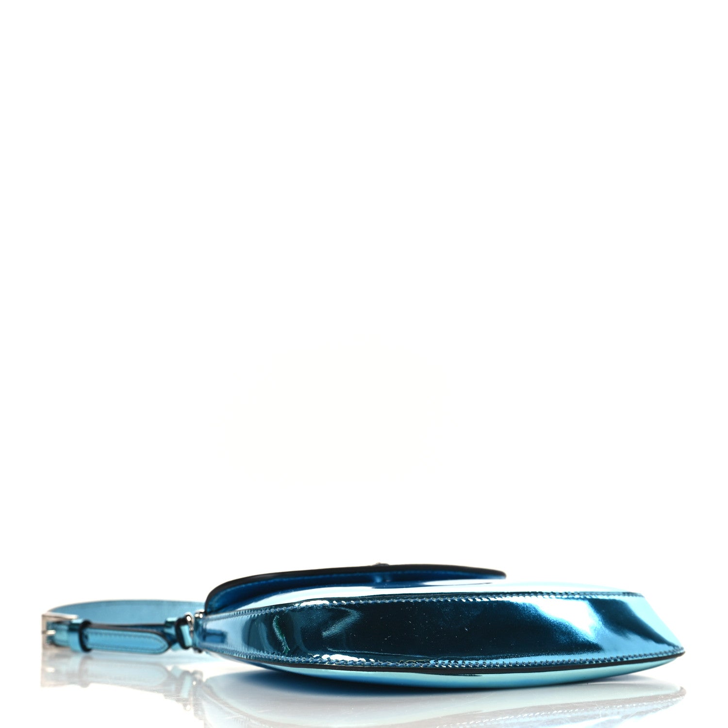Prada Metallic Brushed Calfskin Mini Cleo Flap Adjustable Strap Shoulder Bag Blue 4 of 8