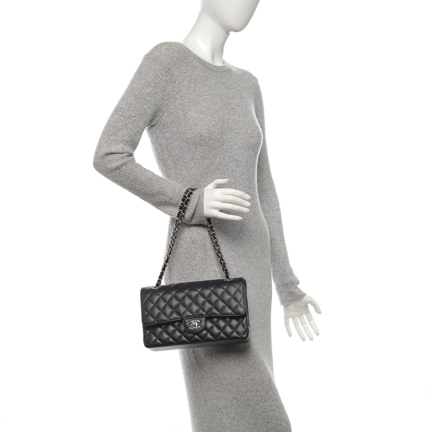 Caviar Quilted Medium Double Flap Black