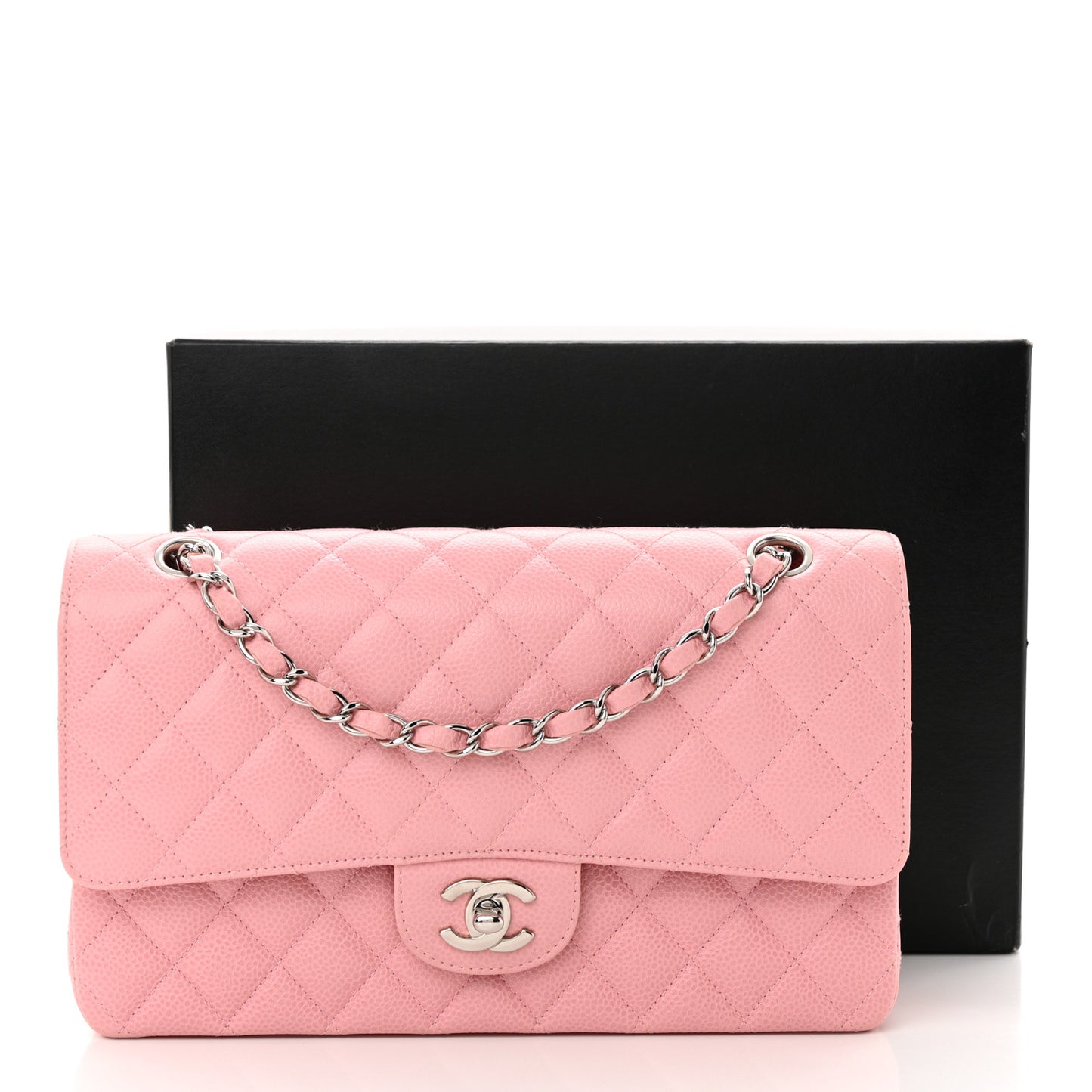 Caviar Quilted Medium Double Flap Pink