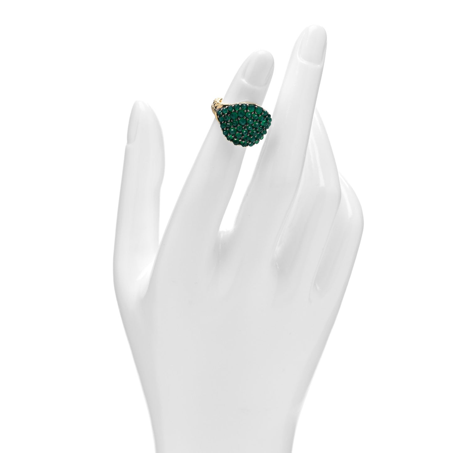 18K Yellow Gold Sterling Silver Green Onyx Osetra Pinky Ring 45 3.25