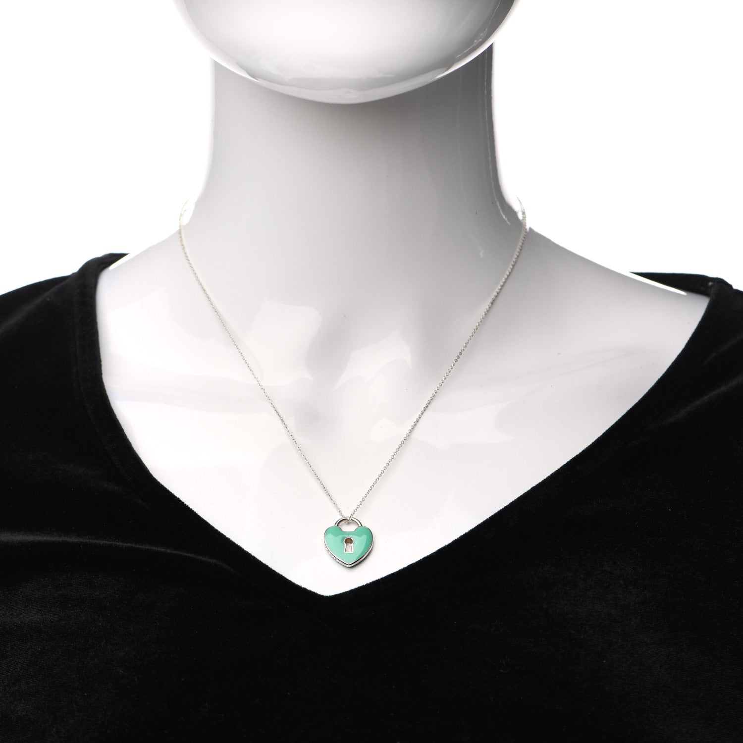 Tiffany Sterling Silver Enamel Heart Lock Pendant Necklace Blue 2 of 5