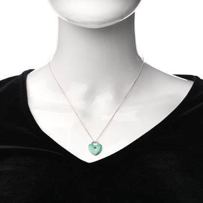 Tiffany Sterling Silver Enamel Heart Lock Pendant Necklace Blue 2 of 5
