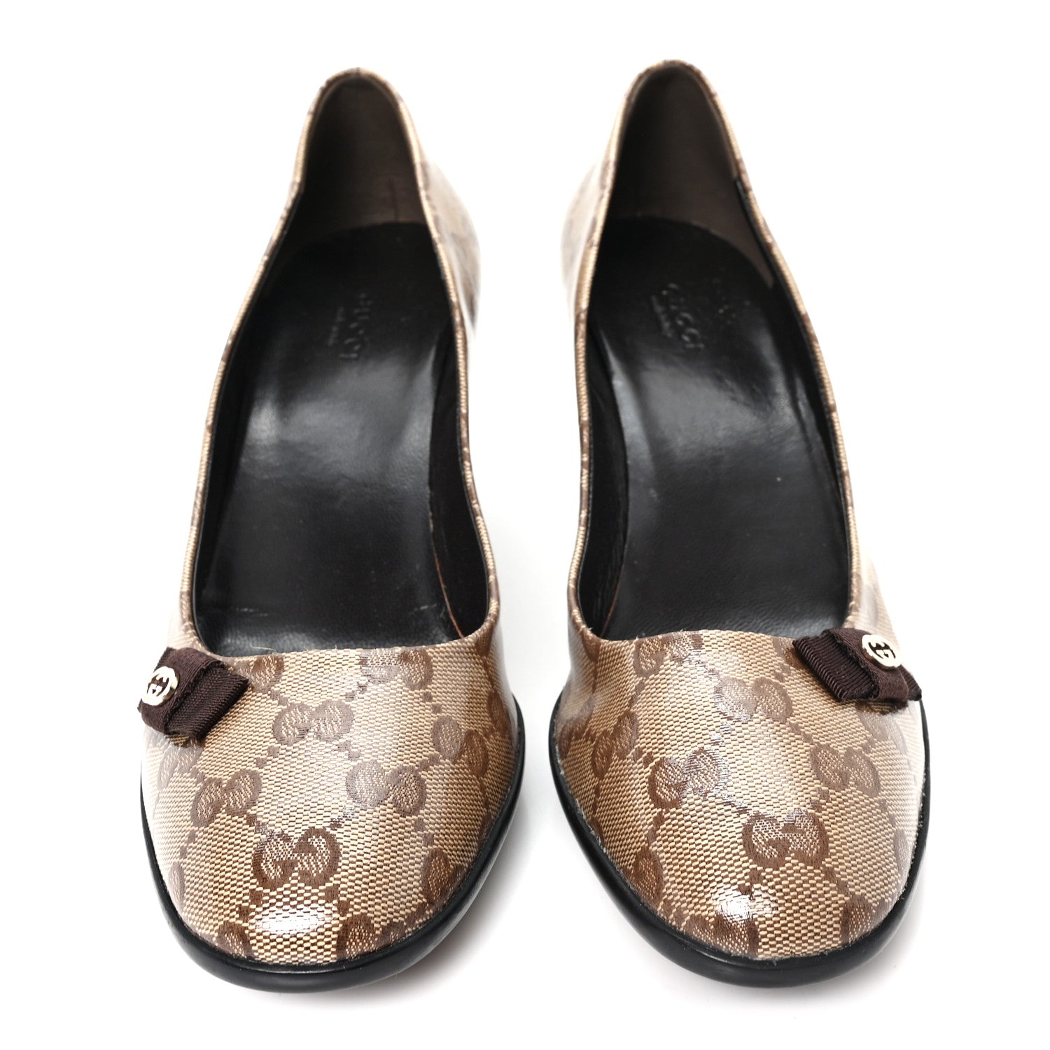 Gucci Crystal Monogram Bow Pumps 38.5 Beige Ebony Testa Di Moro 3 of 10