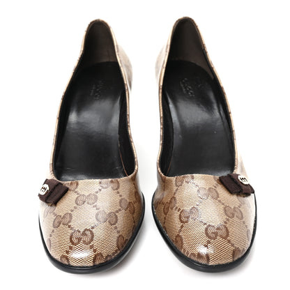 Gucci Crystal Monogram Bow Pumps 38.5 Beige Ebony Testa Di Moro 3 of 10